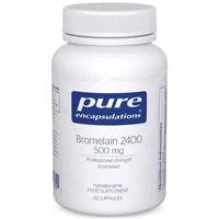 White bottle of Pure Encapsulations Bromelain 2400, 500mg, 60 capsules, blue label with brand logo.