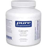 Pure Encapsulations Calcium Citrate bottle, white with blue label, 180 capsules, dietary supplement.