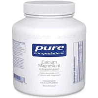 White Pure Encapsulations bottle with blue label, Calcium Magnesium citrate/malate, 180 capsules.