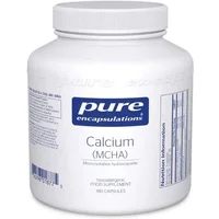 White bottle of Pure Encapsulations Calcium MCHA with blue label, 180 capsules, dietary supplement.