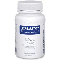 Pure Encapsulations CoQ10 60mg capsules in a white bottle with blue label, 60 capsules.