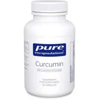 White bottle of Pure Encapsulations Curcumin Capsules with blue label, 60 capsules.
