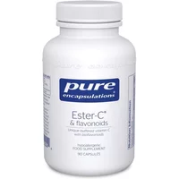 White bottle of Pure Encapsulations Ester-C & Flavonoids, blue label, 90 capsules, dietary supplement.