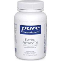 White bottle of Pure Encapsulations Evening Primrose Oil Softgels with blue label and 100 softgel capsules.