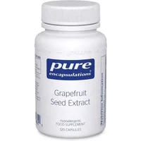 White bottle of Pure Encapsulations Grapefruit Seed Extract, blue label, 120 capsules.