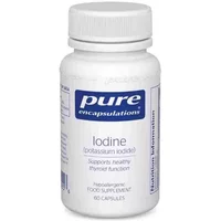 White bottle of Pure Encapsulations Iodine Potassium Iodide, blue label, 60 capsules.