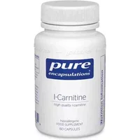 Pure Encapsulations l-Carnitine bottle, white with blue label, contains 60 capsules, dietary supplement.
