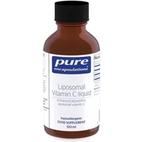 Brown bottle of Pure Encapsulations Liposomal Vitamin C Liquid with black cap and white label, 120ml.