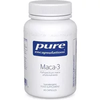 White bottle of Pure Encapsulations Maca-3 capsules with blue label and 60 capsules text.