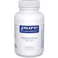 White bottle of Pure Encapsulations Magnesium Glycinate with blue label, 90 capsules.