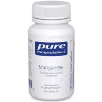 White bottle of Pure Encapsulations Manganese Capsules with blue label, 60 capsules.