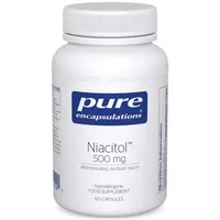 White bottle of Pure Encapsulations Niacitol 500mg with blue label, containing 60 capsules.
