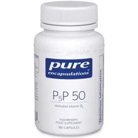 White bottle of Pure Encapsulations P5p 50 capsules with blue label and text.