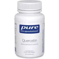 White bottle of Pure Encapsulations Quercetin capsules with blue label and 60 capsules text.