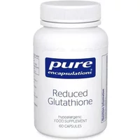 White bottle of Pure Encapsulations Reduced Glutathione, 60 capsules, blue label with brand name and product details.