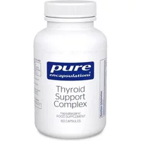 White bottle of Pure Encapsulations Thyroid Support Complex with blue label, containing 60 capsules.