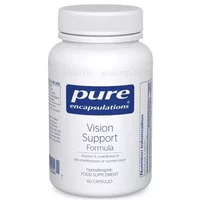 White bottle of Pure Encapsulations Vision Support Formula with blue label, containing 60 capsules.