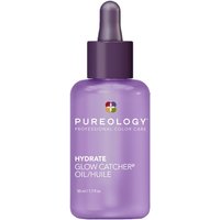 Purple bottle of Pureology Hydrate Glow Catcher Hair Oil with dropper cap for dry, frizzy hair.