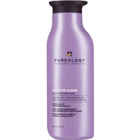 Purple Pureology Hydrate Sheer Shampoo bottle, 266ml, with black cap and colorful logo.