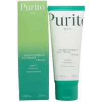 Purito Mighty Bamboo Panthenol Cream 100ml in a white tube with green cap, next to a green gradient box.