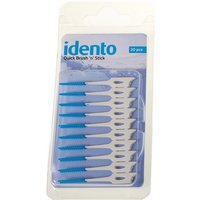 Idento Quick Brush 'n' Stick, 20 pcs, blue and white dental sticks in clear plastic packaging.