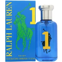 Blue Ralph Lauren Big Pony 1 Eau De Toilette bottle with yellow number and polo player, matching box.