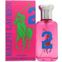 Pink Ralph Lauren Big Pony 2 Eau De Toilette bottle with silver cap, green polo logo, and blue number 2.