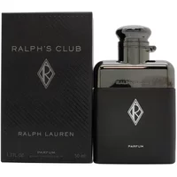 Black Ralph Lauren Ralph's Club Parfum bottle with silver cap and logo, next to matching black box, 50ml size.
