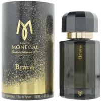 Ramon Monegal Bravo Eau De Parfum 100ml, black cylindrical bottle with gold accents, matching black and gold box.