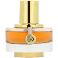 Rasasi Junoon Satin Pour Femme EDP 50 ml, round glass bottle, gold cap, amber liquid, gold emblem on neck.