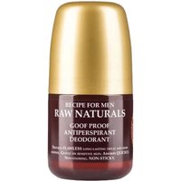 Brown and gold Raw Naturals Goof Proof Antiperspirant Deodorant 60ml with rounded cap and bold white text.