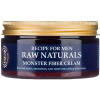 Brown jar with gold lid, labeled "Raw Naturals Monster Fiber Cream 100ml" for extreme hold and shine.