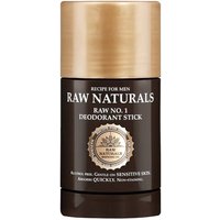 Brown and gold Raw Naturals Raw No 1 Deodorant Stick 75ml with embossed logo and text for sensitive skin.