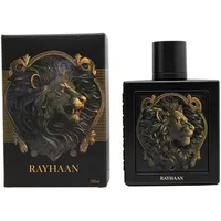 Black Rayhaan Lion Eau De Parfum 100ml bottle with embossed lion design and matching box.