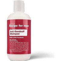 White bottle of Recipe for Men Anti-Dandruff Shampoo with red label and white cap, 250ml size.