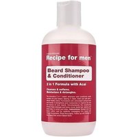 White bottle of Recipe for Men Beard Shampoo & Conditioner with red label and white text, 250ml size.