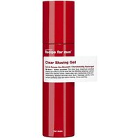 Red cylindrical bottle of Recipe for Men Clear Shaving Gel 100ml with white label and bold text.