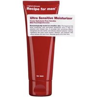Red tube of Recipe for Men Ultra Sensitive Moisturiser 75ml with white text and bold label.
