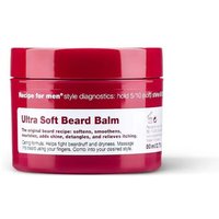 Red Recipe for Men Ultra Soft Beard Balm jar, 80ml, with white label and bold red text.