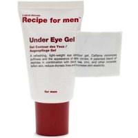 White tube of Recipe for Men Under Eye Gel 20ml with red cap and bold red text on the label.