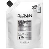 White Redken Acidic Bonding Concentrate Shampoo refill pouch, 500ml, with black cap and bold black text.