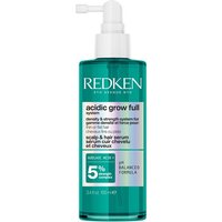 Teal Redken hair serum bottle with white pump, "Acidic Grow Full" label, and 5% Niacinamide formula.