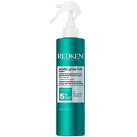 Teal spray bottle of Redken Acidic Grow Full System with white nozzle and label detailing densifying benefits for thin hair.