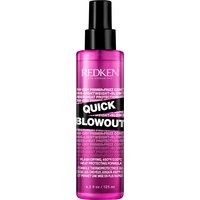 Pink Redken Quick Blowout spray bottle, 125ml, with black cap and bold white text.