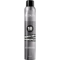 Redken Quick Dry Hairspray 400ml, sleek silver can with black cap and bold black label design.