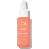 Orange bottle of REN Clean Skincare Perfect Canvas Clean Primer, 30ml, with white dropper cap.