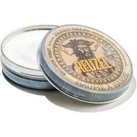 Reuzel Beard Balm 35g in a round tin with vintage logo and beige lid, open to reveal white balm inside.