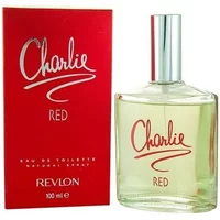 Revlon Charlie Red Eau De Toilette 100ml, clear glass bottle with silver cap, red box with white script.