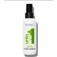 Revlon Professional Uniq One Green Tea Hair Treatment 150ml, white bottle with green text and black spray nozzle.