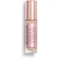 Revolution Conceal & Define Concealer C3 in a clear tube with rose gold cap and pink label.